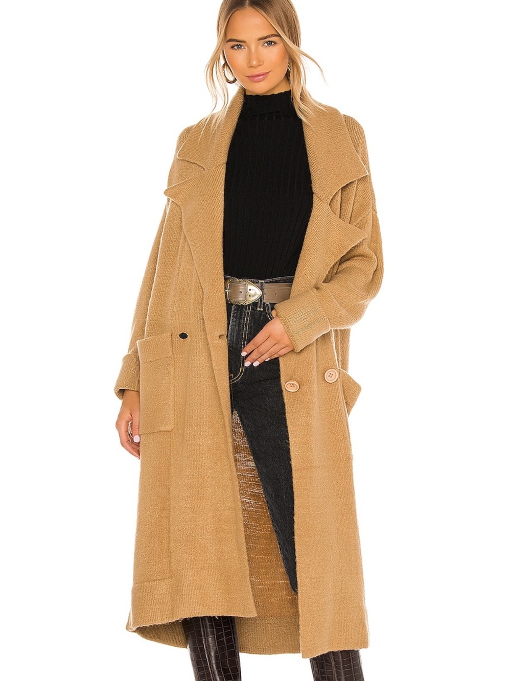 Show Me Your MuMu Long Double-Breasted Trench Coat in Camel